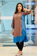 corsair blue print jaccquard cotton kurti
