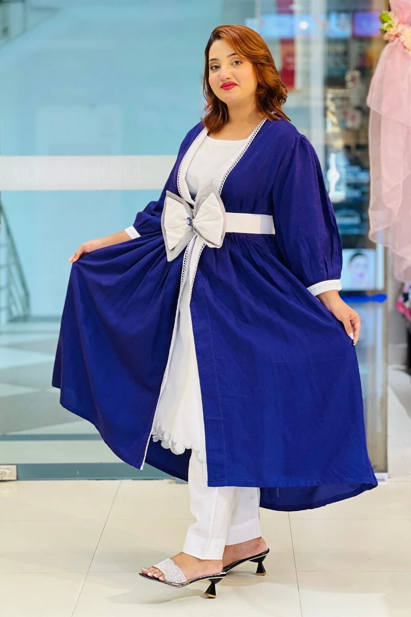 2629-1 purple jacquard & white rayon silk pattern three pieces gown