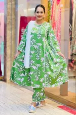 parrot green color makhon silk printed co ords