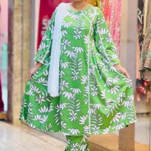 parrot green color makhon silk printed co ords
