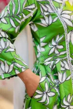 parrot green color makhon silk printed co ords