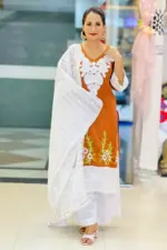 burnt umber jacquard cotton shalwar suit