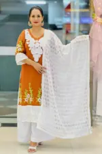 burnt umber jacquard cotton shalwar suit