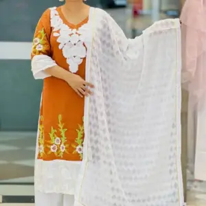 burnt umber jacquard cotton shalwar suit