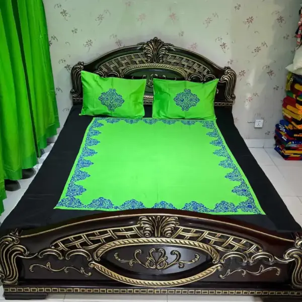 applique with hand embroidery bed sheet set 3