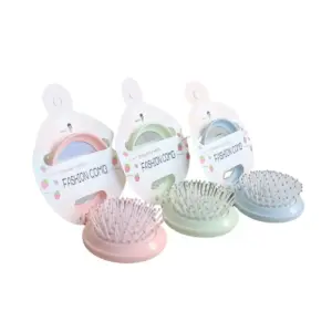 cute girl portable mirror with hair brush