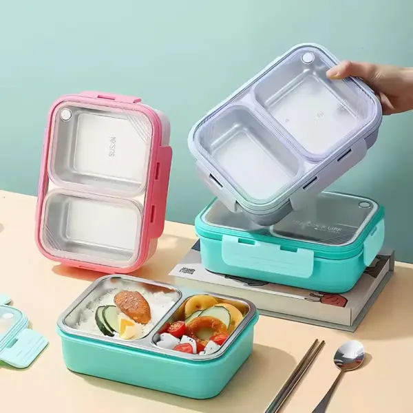 laxson leak proof 2 compartment stainless steel lunch box (700 ml)