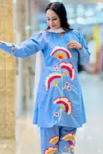 sky blue denim chambray with embroidered co ord's