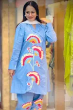 sky blue denim chambray with embroidered co ord's