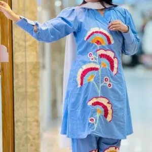 sky blue denim chambray with embroidered co ord's