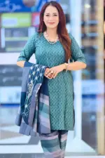 sea green cotton embroidered shrug set