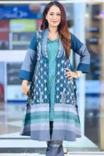 sea green cotton embroidered shrug set