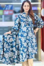 blue jacquard cotton frock