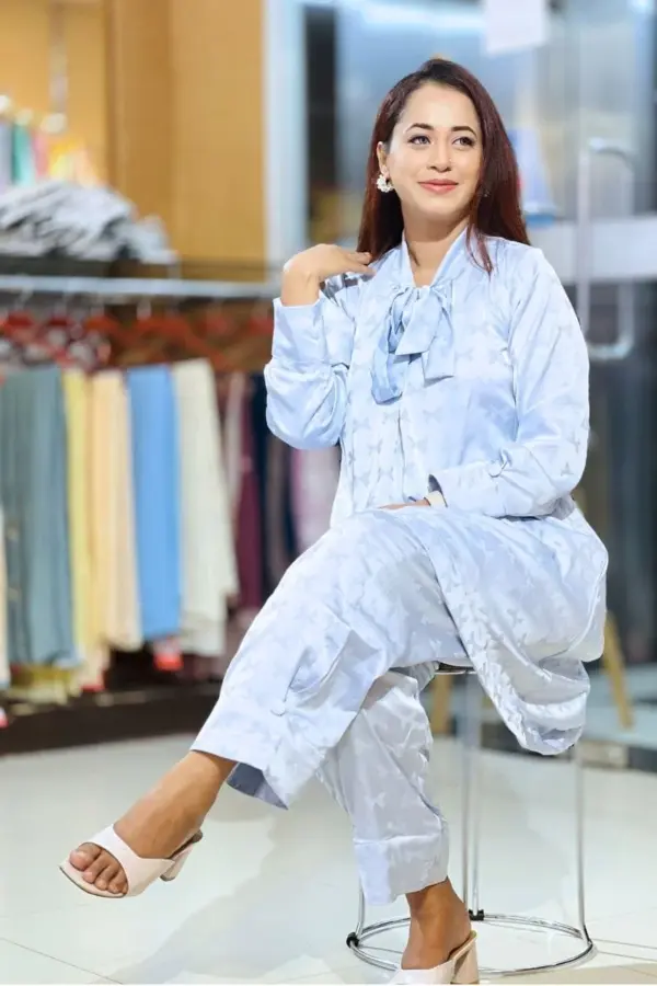 sky color silk co ords