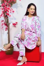 white color printed viscose co ords