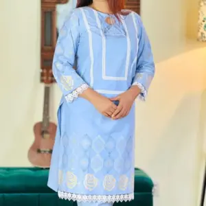 light sky blue denim chambray screen printed co ords