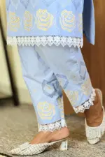 light sky blue denim chambray screen printed co ords