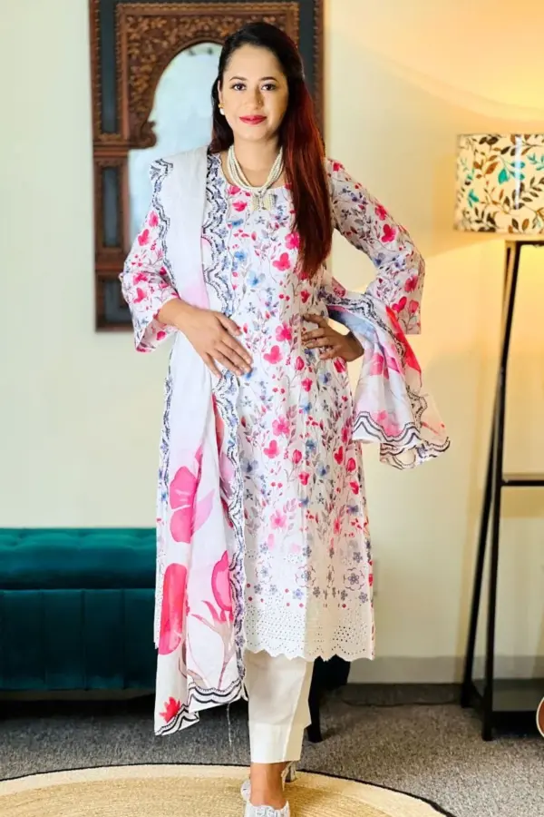 spring cotton machine embroidered stitched shalwar suit
