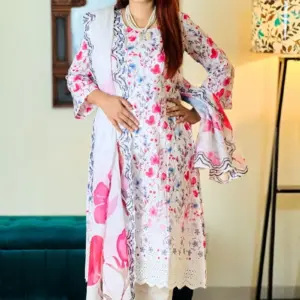 spring cotton machine embroidered stitched shalwar suit