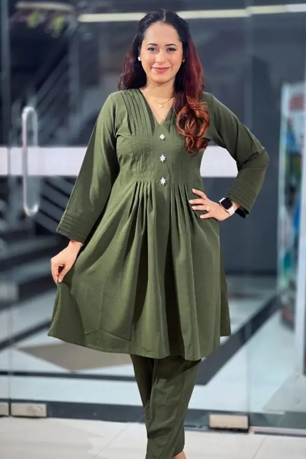 olive color china fabric co ords