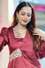 maroon colour arabian silk co ords with machine embroidery