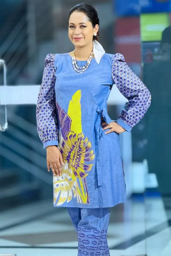royal bluish denim chembray screen printed co ords