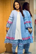 sky blue color chembray shrug set with s/p