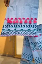 sky blue color chembray shrug set with s/p