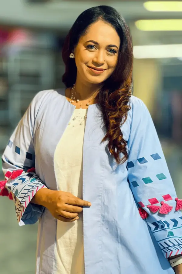 sky blue color chembray shrug set with s/p