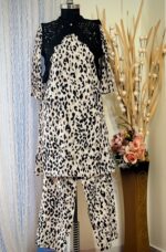 light beige color printed viscose georgette coaty set