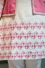 white twill pink jacquard coaty set
