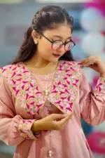 mauve pink silk machine embroidered tops