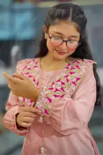 mauve pink silk machine embroidered tops