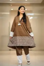brown & white jacquard screen printed co ords
