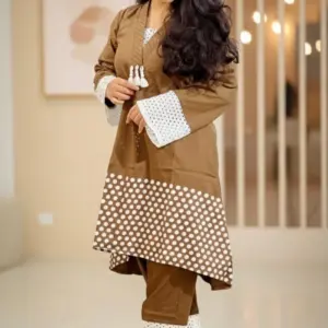 brown & white jacquard screen printed co ords