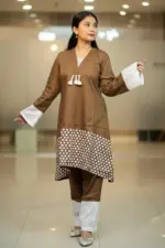 brown & white jacquard screen printed co ords