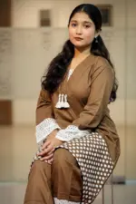 brown & white jacquard screen printed co ords