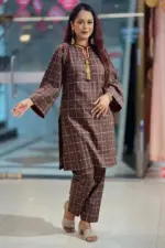 chocolate colour fancy check fabric co ords