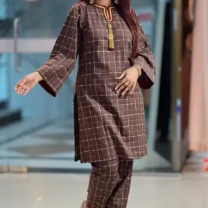 chocolate colour fancy check fabric co ords