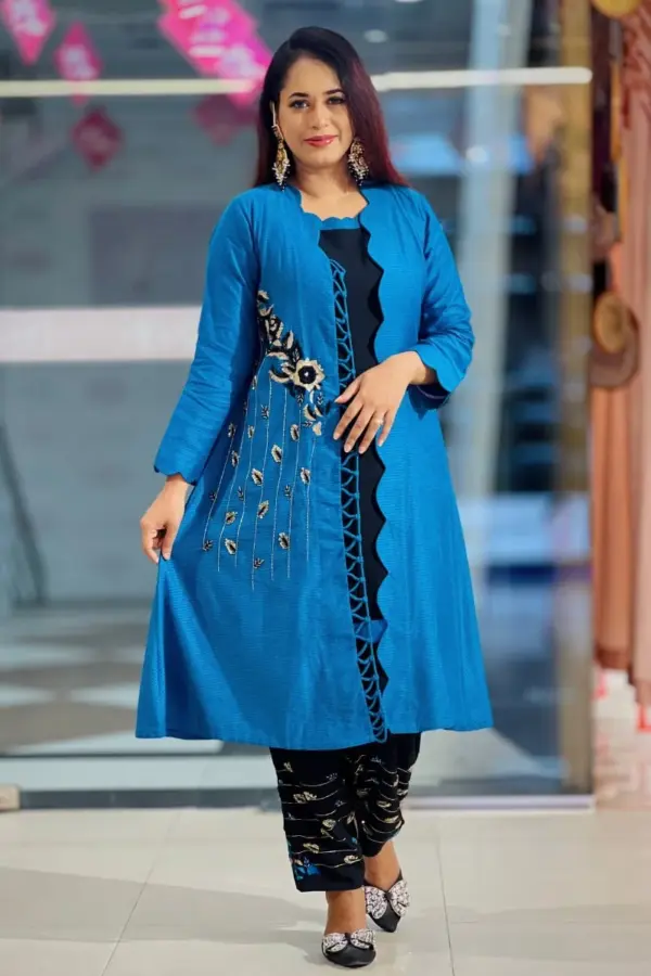 jacquard & viscose hand embroidered shrug set