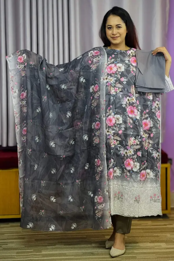 spring cotton machine embroidered & sequence salwar suit 5