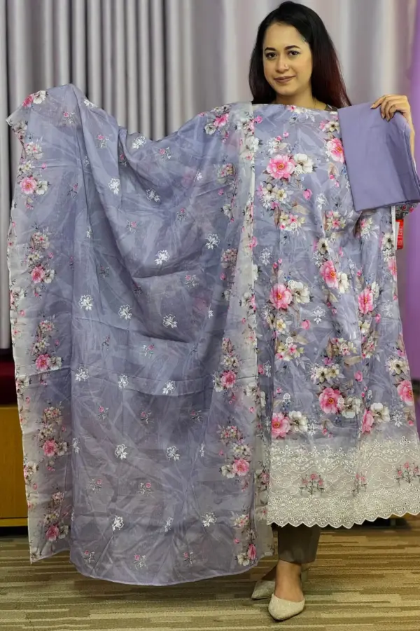 spring cotton machine embroidered & sequence salwar suit 4