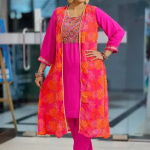 pink viscose & georgette printed shrug set