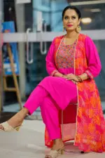 pink viscose & georgette printed shrug set