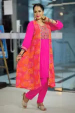 pink viscose & georgette printed shrug set