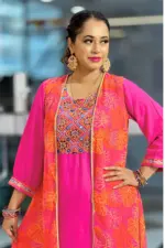 pink viscose & georgette printed shrug set
