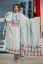 light peach screen printed & hand embroidered salwar suit
