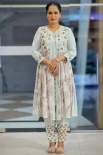 light pest viscose screen printed & hand embroided shrug set