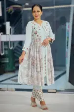 light pest viscose screen printed & hand embroided shrug set