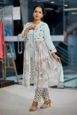 light pest viscose screen printed & hand embroided shrug set